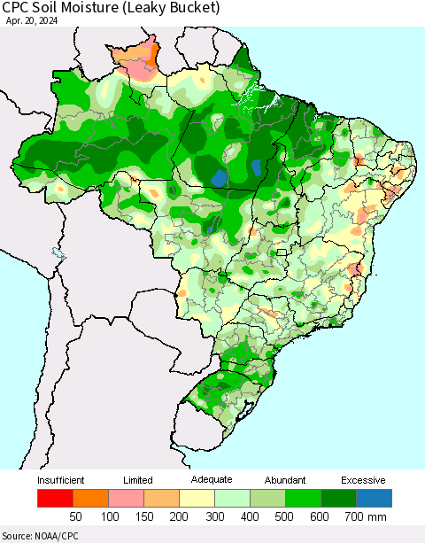 Brazil CPC Soil Moisture (Leaky Bucket) Thematic Map For 4/16/2024 - 4/20/2024