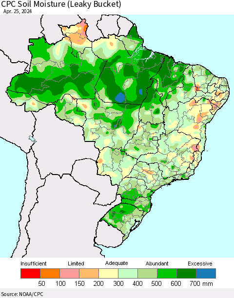 Brazil CPC Soil Moisture (Leaky Bucket) Thematic Map For 4/21/2024 - 4/25/2024