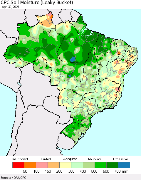 Brazil CPC Soil Moisture (Leaky Bucket) Thematic Map For 4/26/2024 - 4/30/2024