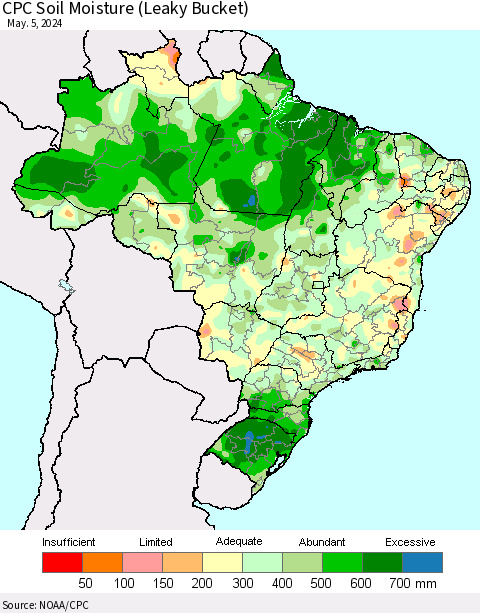 Brazil CPC Soil Moisture (Leaky Bucket) Thematic Map For 5/1/2024 - 5/5/2024