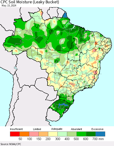 Brazil CPC Soil Moisture (Leaky Bucket) Thematic Map For 5/11/2024 - 5/15/2024