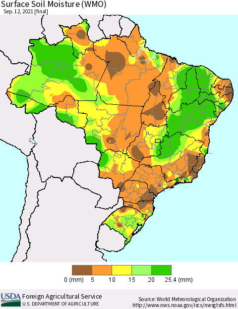 Brazil Surface Soil Moisture (WMO) Thematic Map For 9/6/2021 - 9/12/2021