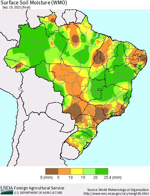Brazil Surface Soil Moisture (WMO) Thematic Map For 9/13/2021 - 9/19/2021