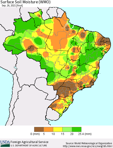 Brazil Surface Soil Moisture (WMO) Thematic Map For 9/20/2021 - 9/26/2021