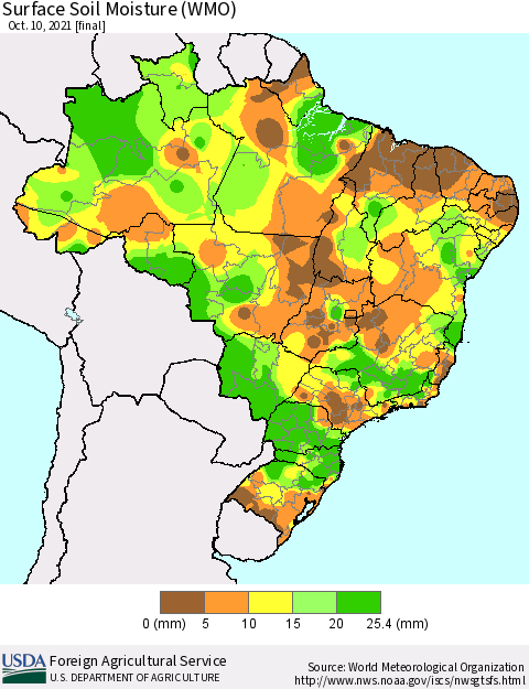 Brazil Surface Soil Moisture (WMO) Thematic Map For 10/4/2021 - 10/10/2021