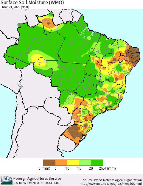 Brazil Surface Soil Moisture (WMO) Thematic Map For 11/15/2021 - 11/21/2021