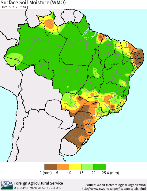 Brazil Surface Soil Moisture (WMO) Thematic Map For 11/29/2021 - 12/5/2021