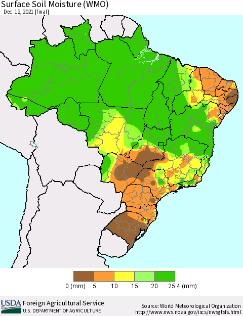 Brazil Surface Soil Moisture (WMO) Thematic Map For 12/6/2021 - 12/12/2021