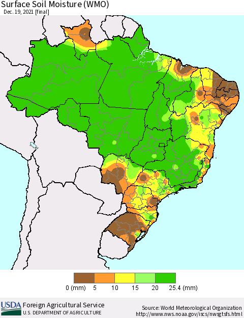 Brazil Surface Soil Moisture (WMO) Thematic Map For 12/13/2021 - 12/19/2021