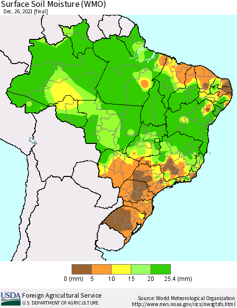 Brazil Surface Soil Moisture (WMO) Thematic Map For 12/20/2021 - 12/26/2021