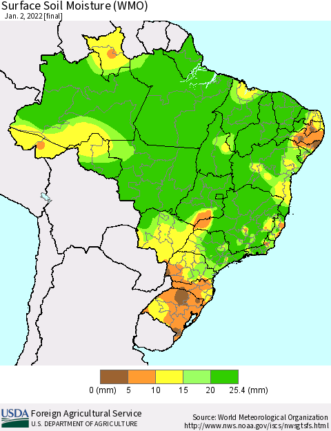 Brazil Surface Soil Moisture (WMO) Thematic Map For 12/27/2021 - 1/2/2022
