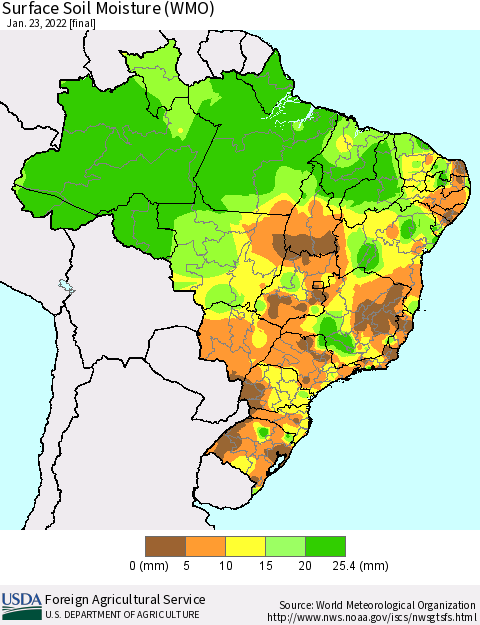 Brazil Surface Soil Moisture (WMO) Thematic Map For 1/17/2022 - 1/23/2022