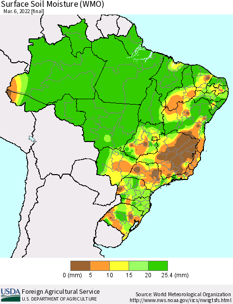 Brazil Surface Soil Moisture (WMO) Thematic Map For 2/28/2022 - 3/6/2022