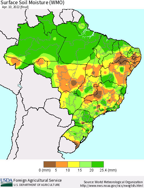 Brazil Surface Soil Moisture (WMO) Thematic Map For 4/4/2022 - 4/10/2022