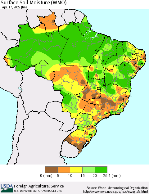 Brazil Surface Soil Moisture (WMO) Thematic Map For 4/11/2022 - 4/17/2022