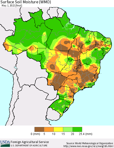 Brazil Surface Soil Moisture (WMO) Thematic Map For 4/25/2022 - 5/1/2022