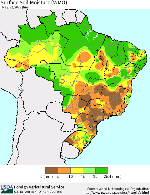 Brazil Surface Soil Moisture (WMO) Thematic Map For 5/16/2022 - 5/22/2022