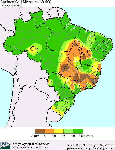 Brazil Surface Soil Moisture (WMO) Thematic Map For 6/6/2022 - 6/12/2022