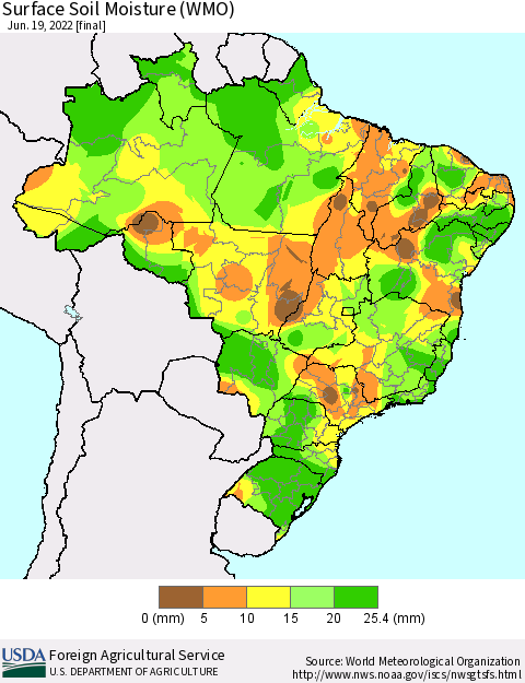 Brazil Surface Soil Moisture (WMO) Thematic Map For 6/13/2022 - 6/19/2022