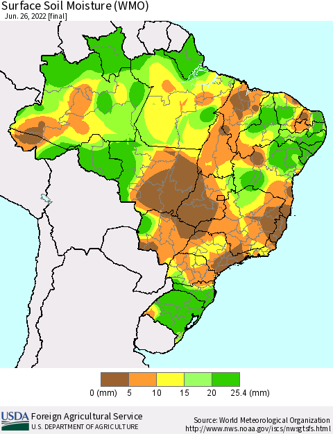 Brazil Surface Soil Moisture (WMO) Thematic Map For 6/20/2022 - 6/26/2022