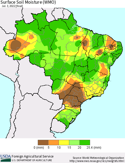 Brazil Surface Soil Moisture (WMO) Thematic Map For 6/27/2022 - 7/3/2022