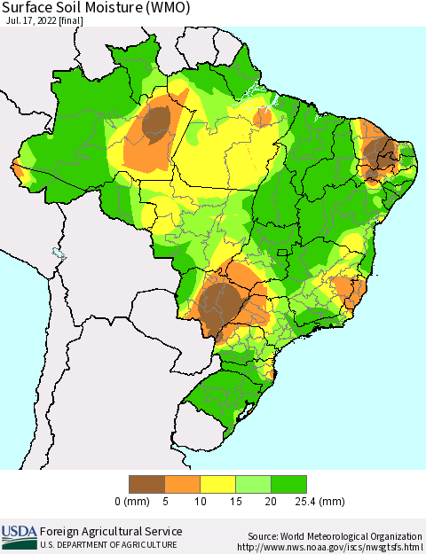 Brazil Surface Soil Moisture (WMO) Thematic Map For 7/11/2022 - 7/17/2022