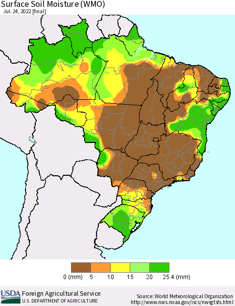 Brazil Surface Soil Moisture (WMO) Thematic Map For 7/18/2022 - 7/24/2022