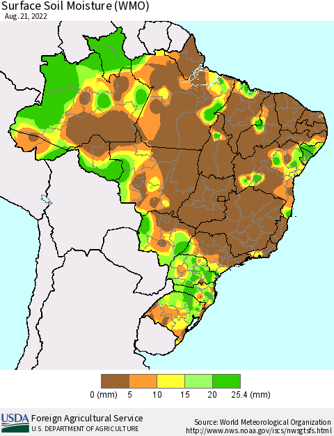 Brazil Surface Soil Moisture (WMO) Thematic Map For 8/15/2022 - 8/21/2022