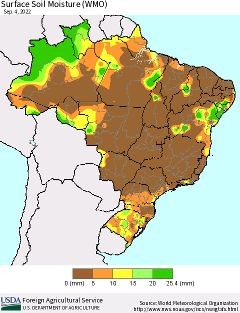 Brazil Surface Soil Moisture (WMO) Thematic Map For 8/29/2022 - 9/4/2022