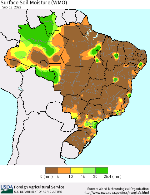 Brazil Surface Soil Moisture (WMO) Thematic Map For 9/12/2022 - 9/18/2022