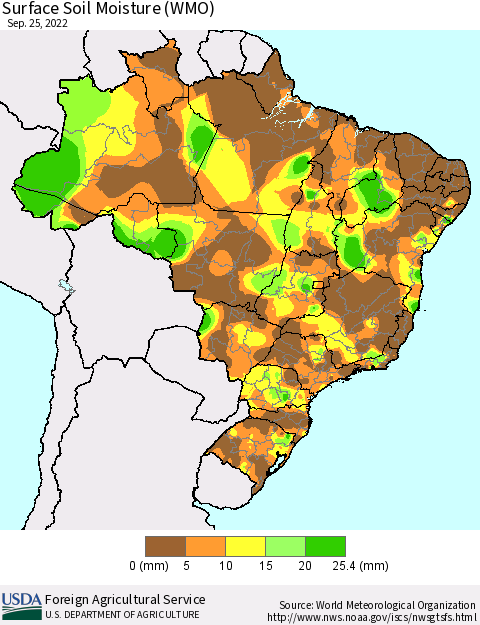 Brazil Surface Soil Moisture (WMO) Thematic Map For 9/19/2022 - 9/25/2022