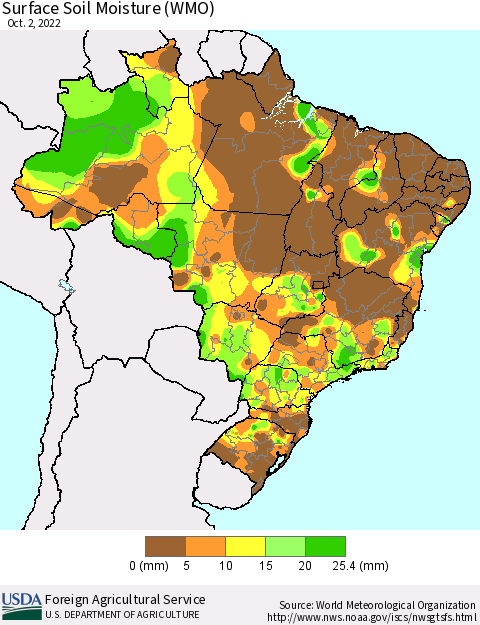 Brazil Surface Soil Moisture (WMO) Thematic Map For 9/26/2022 - 10/2/2022