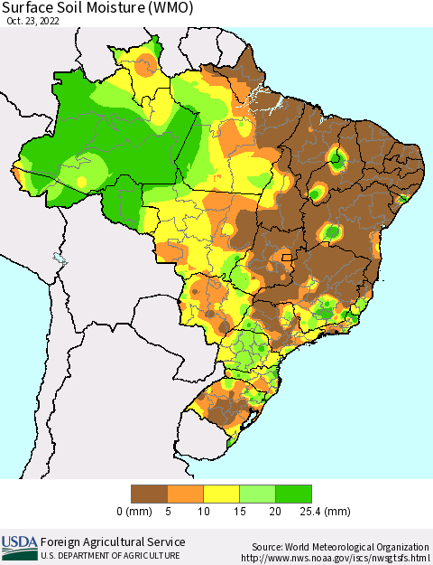 Brazil Surface Soil Moisture (WMO) Thematic Map For 10/17/2022 - 10/23/2022