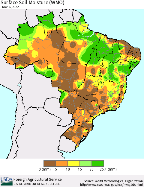 Brazil Surface Soil Moisture (WMO) Thematic Map For 10/31/2022 - 11/6/2022