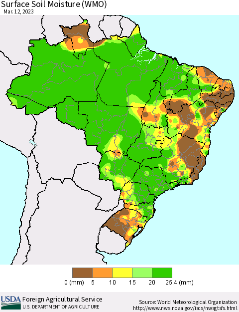 Brazil Surface Soil Moisture (WMO) Thematic Map For 3/6/2023 - 3/12/2023
