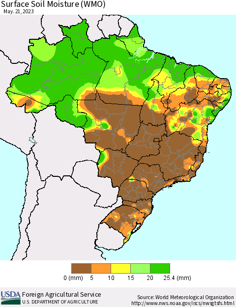 Brazil Surface Soil Moisture (WMO) Thematic Map For 5/15/2023 - 5/21/2023