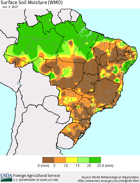 Brazil Surface Soil Moisture (WMO) Thematic Map For 5/29/2023 - 6/4/2023