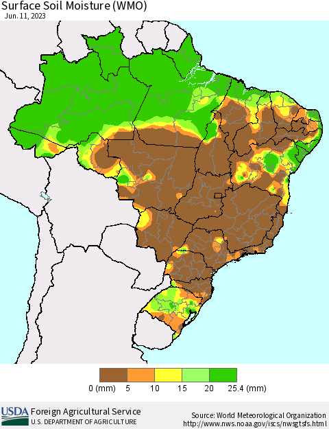 Brazil Surface Soil Moisture (WMO) Thematic Map For 6/5/2023 - 6/11/2023