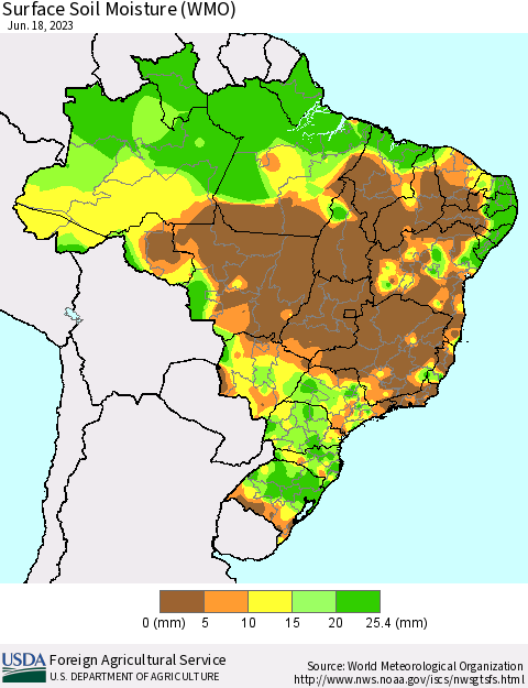 Brazil Surface Soil Moisture (WMO) Thematic Map For 6/12/2023 - 6/18/2023
