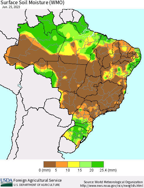 Brazil Surface Soil Moisture (WMO) Thematic Map For 6/19/2023 - 6/25/2023
