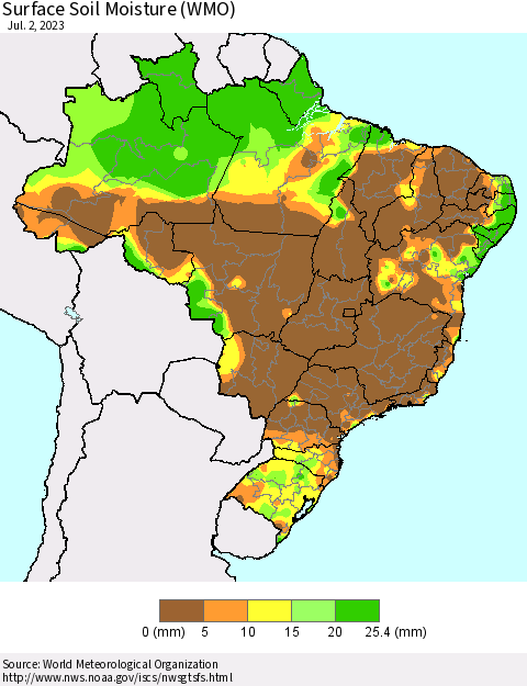 Brazil Surface Soil Moisture (WMO) Thematic Map For 6/26/2023 - 7/2/2023