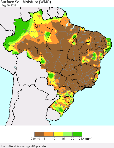 Brazil Surface Soil Moisture (WMO) Thematic Map For 8/14/2023 - 8/20/2023