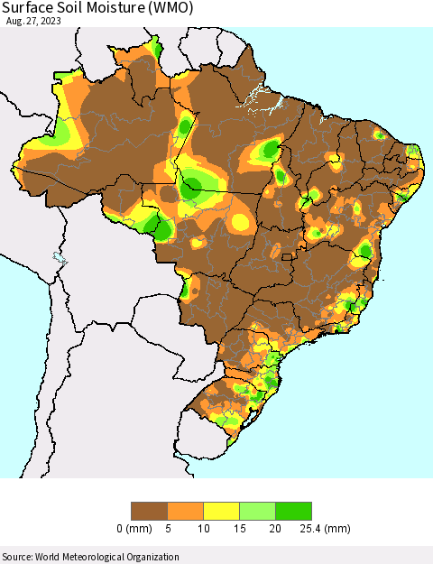 Brazil Surface Soil Moisture (WMO) Thematic Map For 8/21/2023 - 8/27/2023