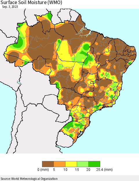 Brazil Surface Soil Moisture (WMO) Thematic Map For 8/28/2023 - 9/3/2023