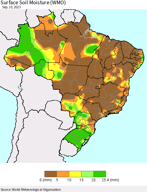Brazil Surface Soil Moisture (WMO) Thematic Map For 9/4/2023 - 9/10/2023
