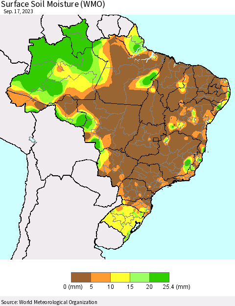 Brazil Surface Soil Moisture (WMO) Thematic Map For 9/11/2023 - 9/17/2023