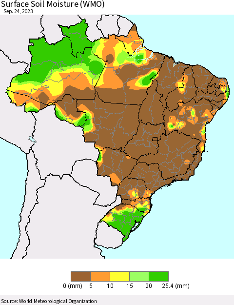 Brazil Surface Soil Moisture (WMO) Thematic Map For 9/18/2023 - 9/24/2023