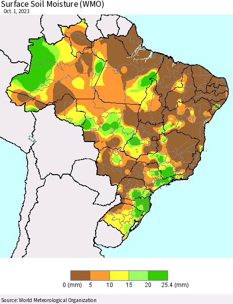 Brazil Surface Soil Moisture (WMO) Thematic Map For 9/25/2023 - 10/1/2023