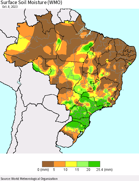 Brazil Surface Soil Moisture (WMO) Thematic Map For 10/2/2023 - 10/8/2023