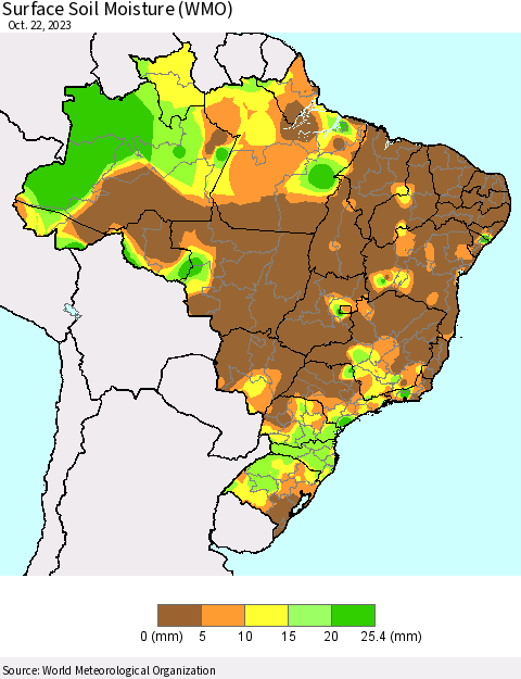 Brazil Surface Soil Moisture (WMO) Thematic Map For 10/16/2023 - 10/22/2023